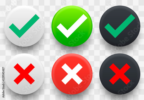 Set of check and cross icon / button on a transparent background. Vector illustration photo