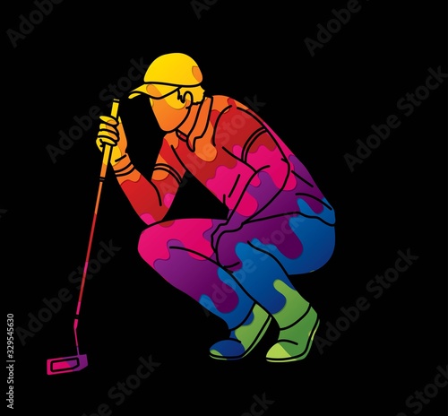 Golf player Golfer action cartoon sport graphic vector.