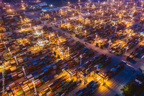 Photography shanghai container terminal at dusk ,yangshan deep-water port , China