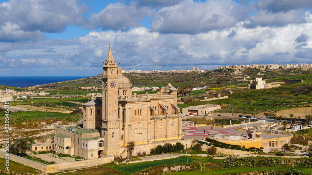 Amazing church on Gozo - Ta Pinu National Shrine from above - aerial photography Amazing church on Gozo - Ta Pinu National Shrine from above - aerial photography