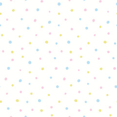 Fototapete Muster im skandinavischen Stil Hand gezeichnetes nahtloses geometrisches Vektormuster. Pastell-Tupfen auf weißem Hintergrund. Flaches Design im skandinavischen Stil. Konzept Ostern, Frühlingstag Kinder Textildruck, Tapete, Geschenkpapier, Verpackung  © Maria Skrigan