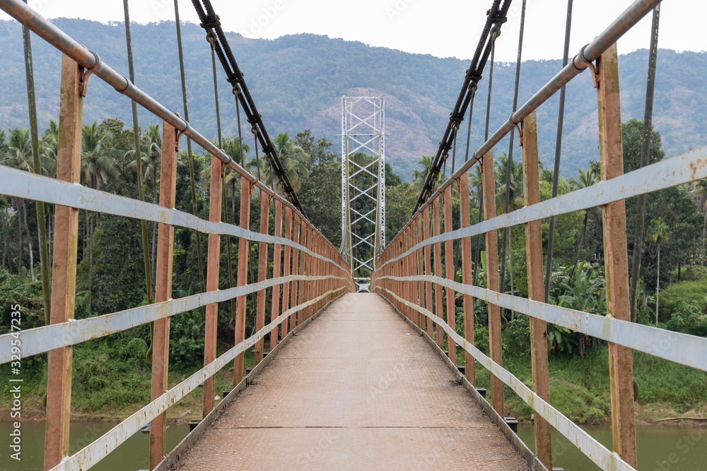 Obraz premium Landscape view of the Inchathotty Suspension Bridge, Kerala, India