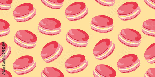 Vector seamless pattern with yummy macaroons as a template for packaging, textile and web elements. Cheat meal and sweet presents. Carbohydrates-rich and energy-giving food.
