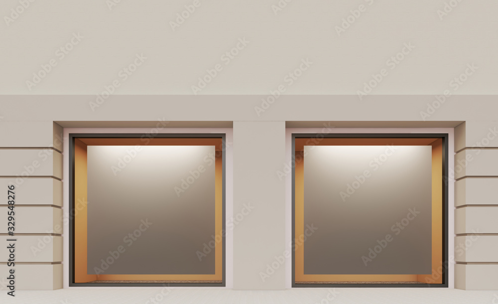 Empty storefront. view from the daytime street.. 3D rendering