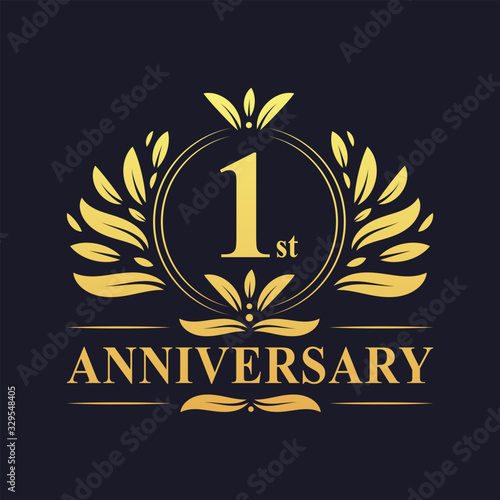 1 years Anniversary logo, luxurious 1st Anniversary celebration.