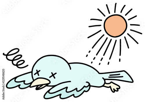 熱中症の小鳥のイラスト