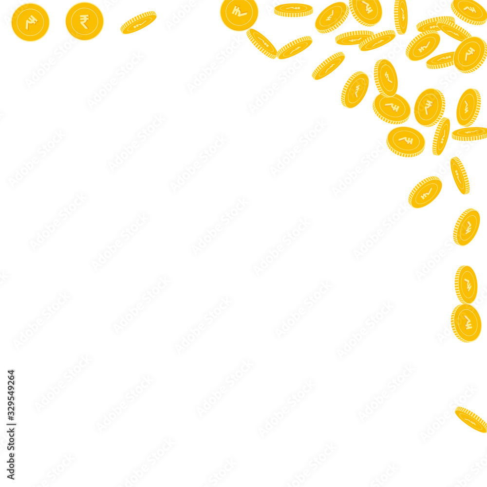 Indian rupee coins falling. Scattered small INR co Indian rupee coins falling. Scattered small INR co