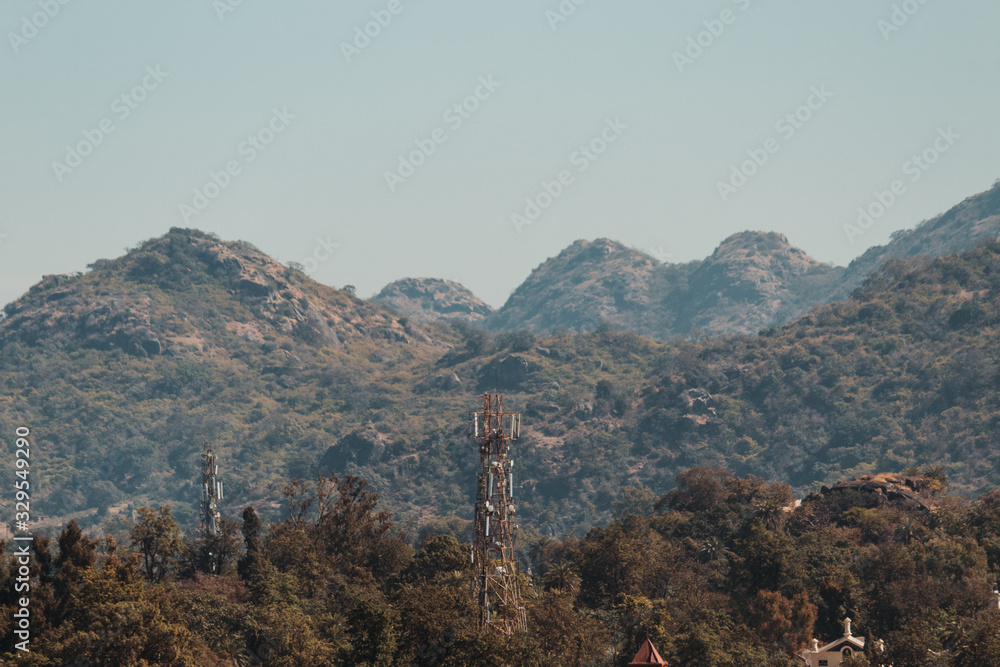 View of the Mount Abu city besides the mountains at Mount Abu in Rajasthan, India