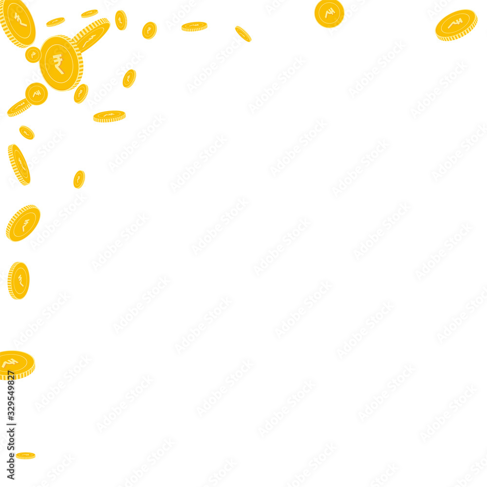 Indian rupee coins falling. Scattered disorderly I Indian rupee coins falling. Scattered disorderly I