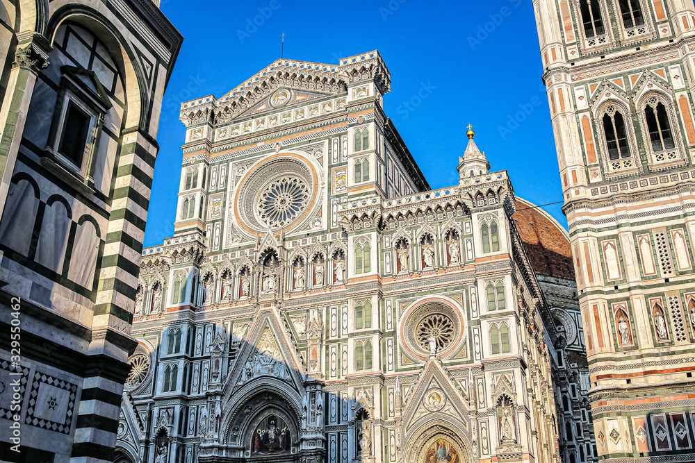 Facade of the Cathedral of Santa Maria del Fiore on the Cathedral square in Florence