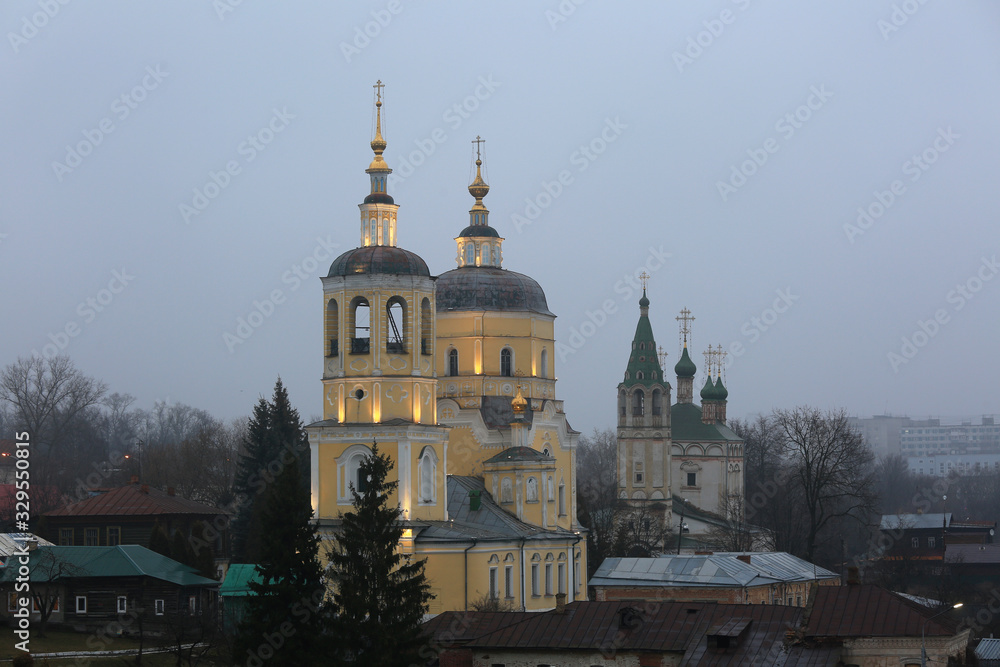 View of the Ilyinsky temple and part of the old city in evening time of Serpukhov in Russia View of the Ilyinsky temple and part of the old city in evening time of Serpukhov in Russia