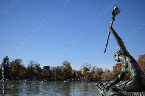El Retiro green park beautiful lake in Madrid Europe
