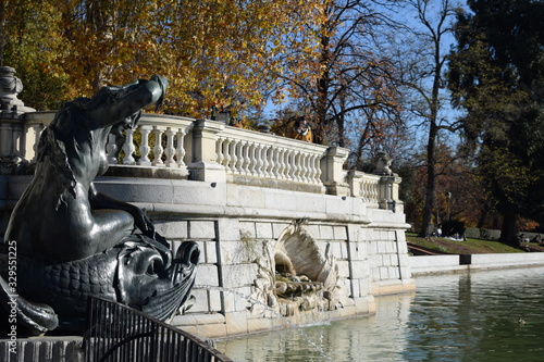 El Retiro green park beautiful lake in Madrid Europe