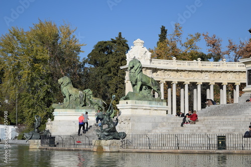 El Retiro green park beautiful lake in Madrid Europe