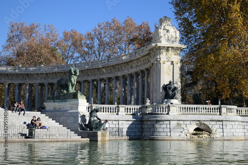El Retiro green park beautiful lake in Madrid Europe