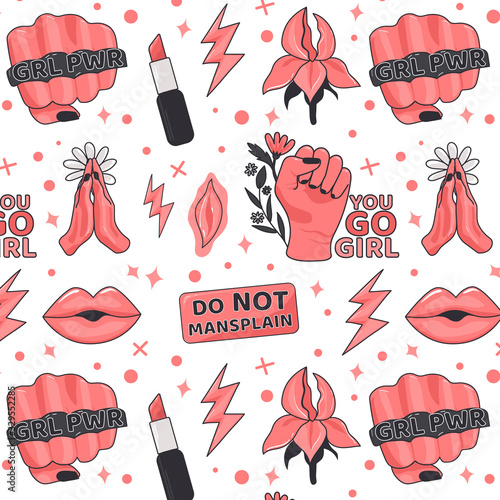 Feminist seamless pattern. Motivational women right seamless background.