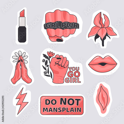 Feminist sticker collection. Motivational set of stickers for women.