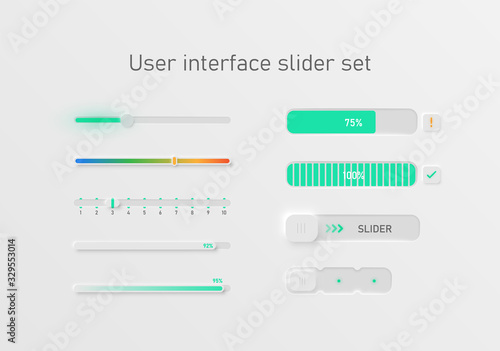 Very high detailed white user interface slider set for websites and mobile apps, vector illustration