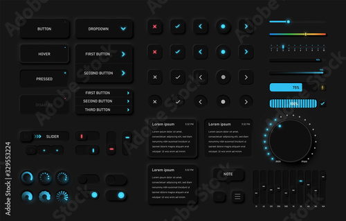Very high detailed black user interface pack for websites and mobile apps, vector illustration