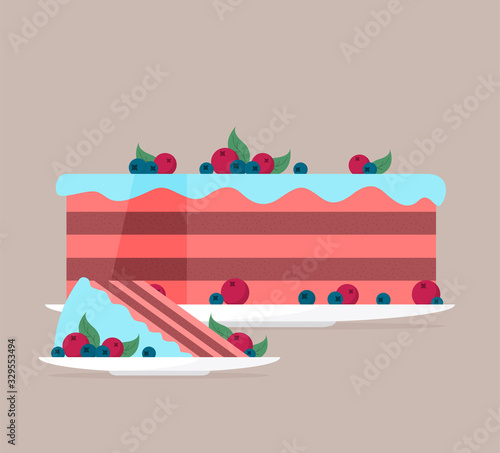 Flat vector cheesecake isolated on color background