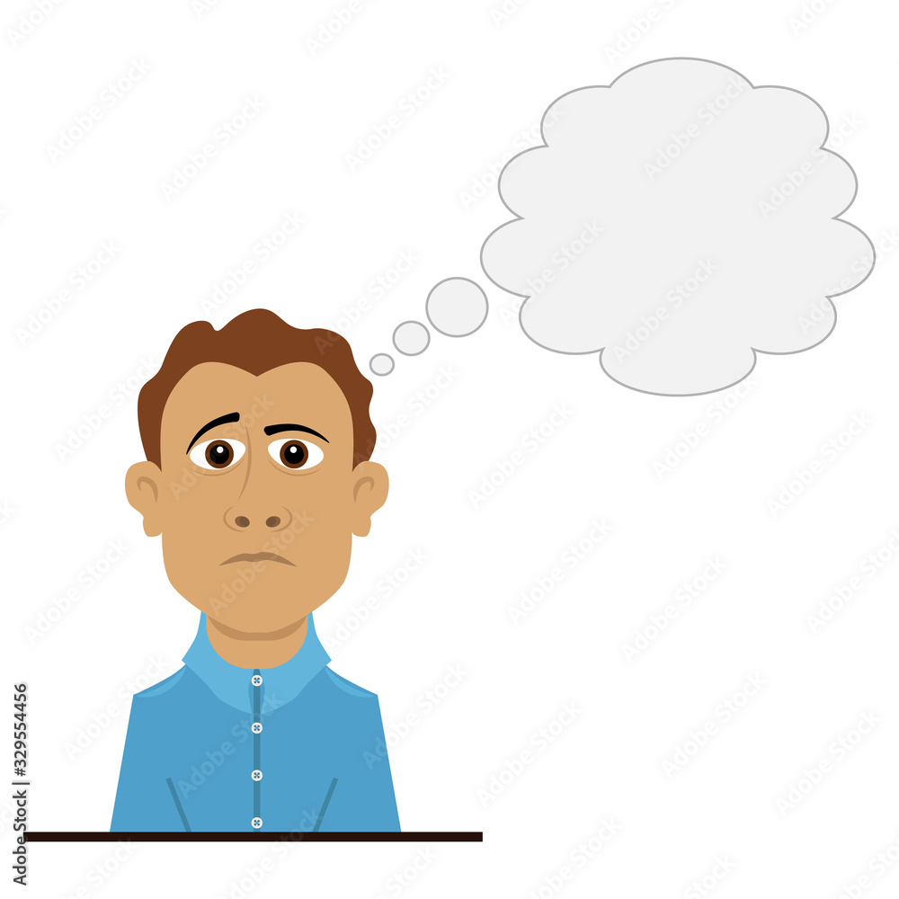 A thinking person with a thought bubble for text or image. Vector illustration.