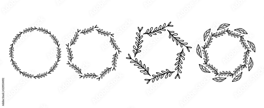 Set of -- frames with floral elements. Rustic. Hand drawn simple line. Black stroke. Set of -- frames with floral elements. Rustic. Hand drawn simple line. Black stroke.