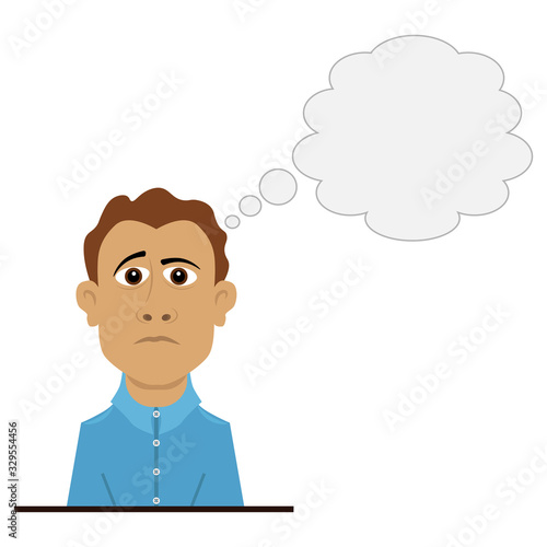 A thinking person with a thought bubble for text or image. Vector illustration.