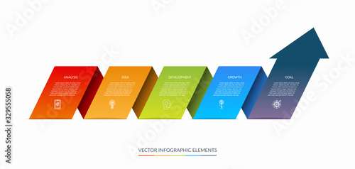 Vector infographic arrow process chart with 5 steps.
