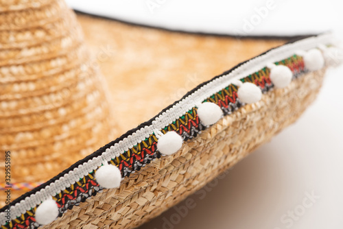Close up view of mexican sombrero on white background