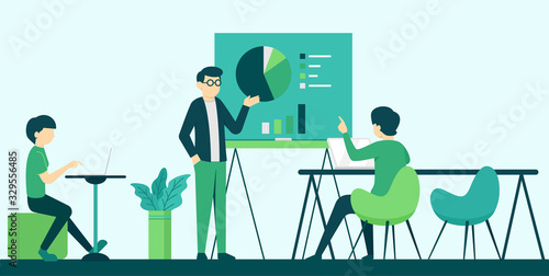 Casual Business People Working Together In Coworking Office Modern Team Metting Mix Race Businesspeople Sitting At Desk In Coworking Center Flat Vector Illustration