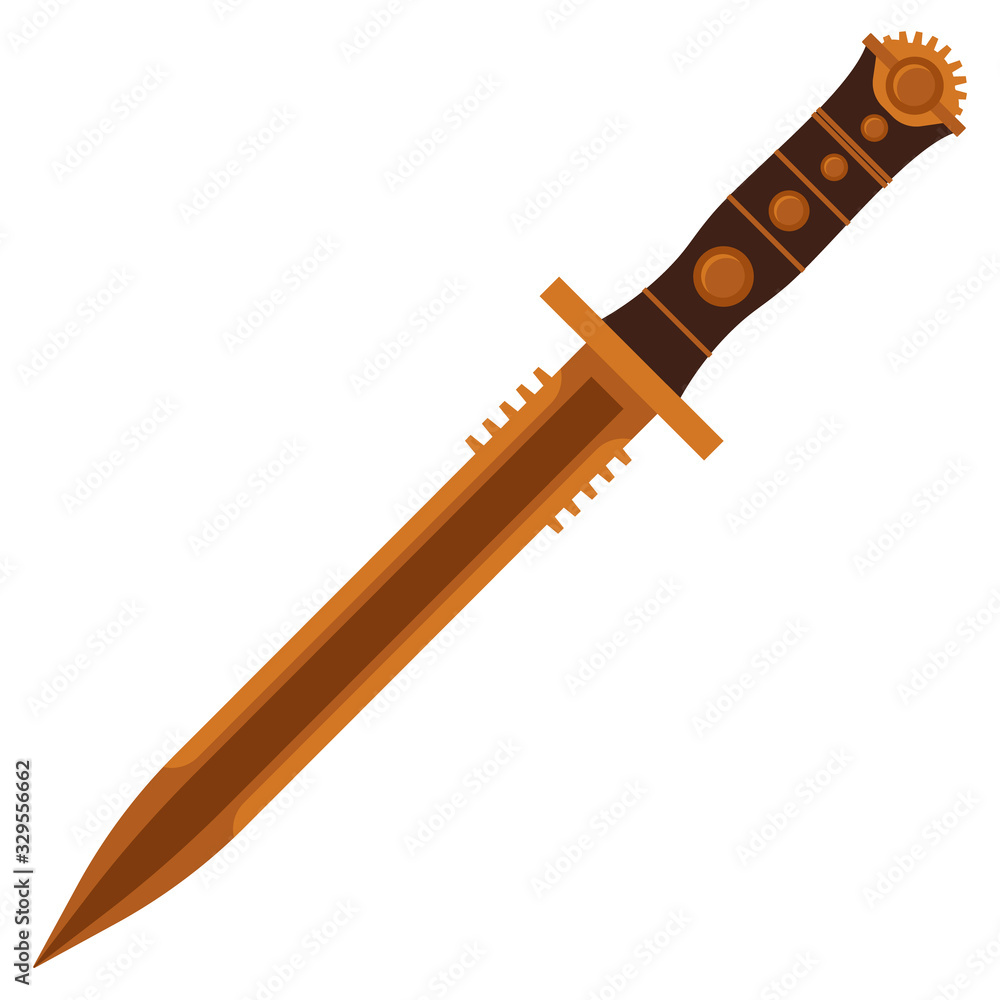 Knife dagger set in a steampunk style. Vector illustration on the theme of cold weapons.