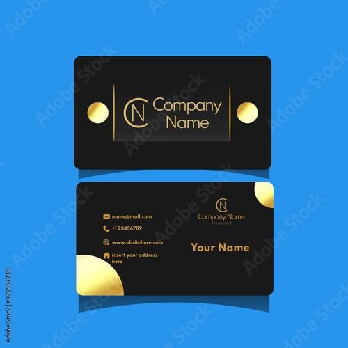 Luxury VIP business card black gold color with modern minimalist style. Elegant business name card template for any purpose like accountant, attorney, lawyer.