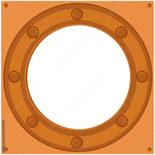 Frame ship's porthole in steampunk style on a white background. Vector illustration, background, place for text or photo.