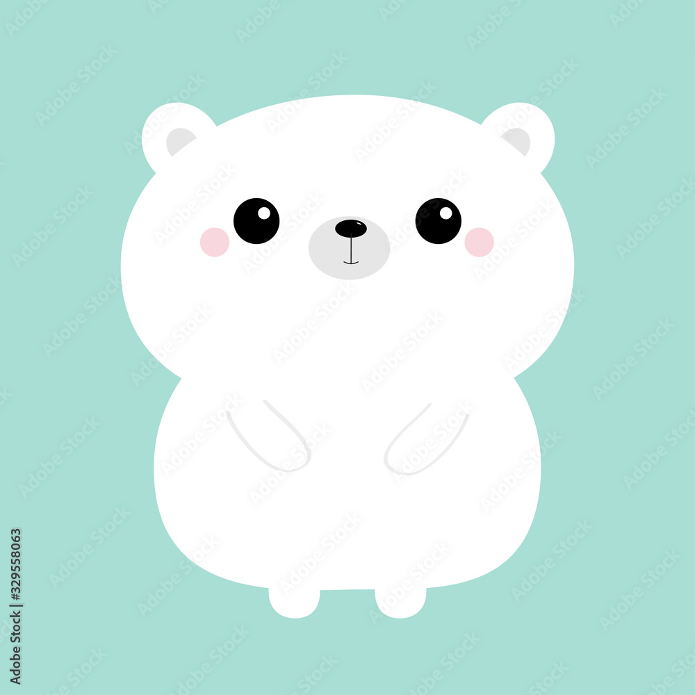 White bear icon. Cute funny head face. Kawaii cartoon character. Pink cheeks. Happy Valentines Day. Baby greeting card template. Blue background. Flat design. White bear icon. Cute funny head face. Kawaii cartoon character. Pink cheeks. Happy Valentines Day. Baby greeting card template. Blue background. Flat design.