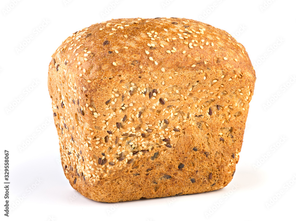 Square bread loaf with sesame isolated on white background. Square bread loaf with sesame isolated on white background.