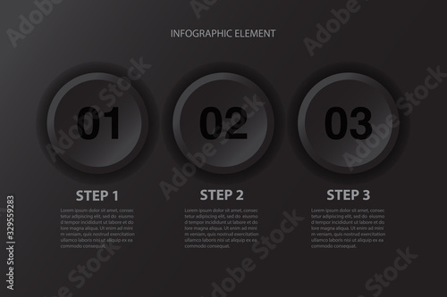 Modern minimal 3 steps black buttons infographics design element for business presentation. Vector illustration eps 10.