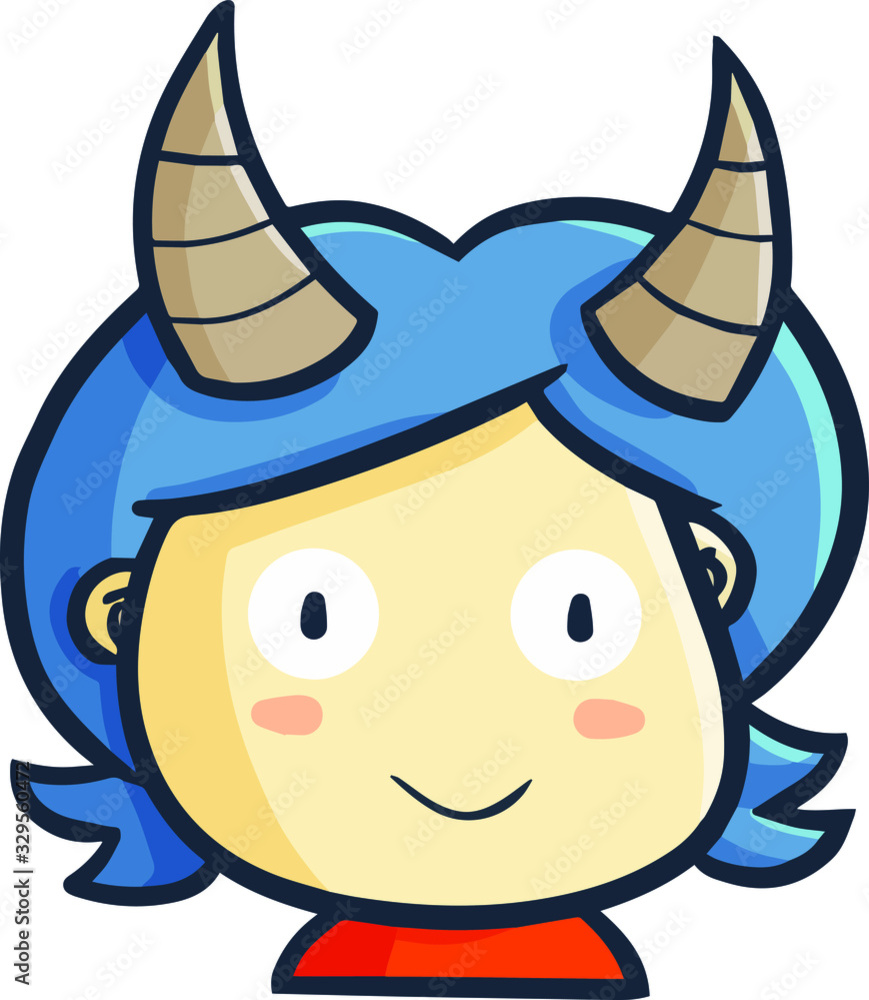 Funny and cute man with blue hair with horn on his head Funny and cute man with blue hair with horn on his head