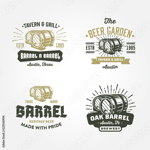 Set of retro badge logo designs with wodden barrels photo