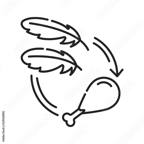 Making meat from dna feathers black line icon. The process of creating meat from dna feathers. Biotechnology and bioengineering. Pictogram for web page, mobile app, promo. Editable stroke.