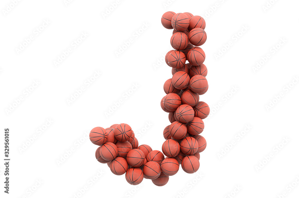 Letter J from basketball balls, 3D rendering Letter J from basketball balls, 3D rendering