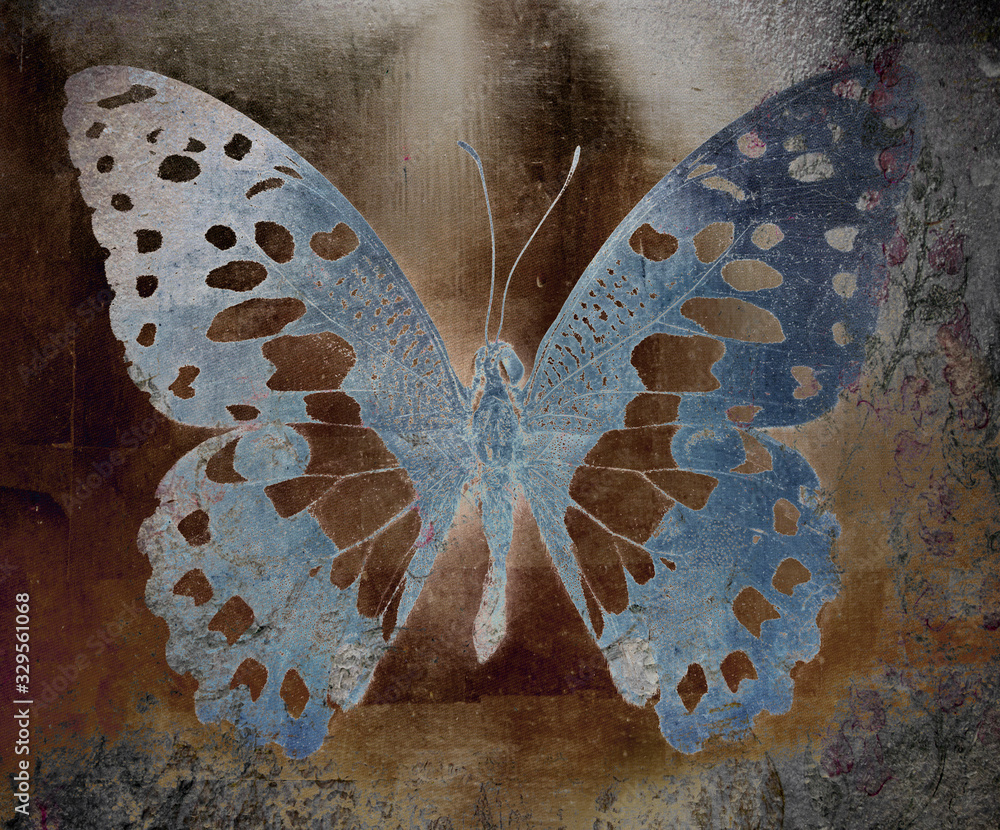 butterfly metal blue - obrazy, fototapety, plakaty 