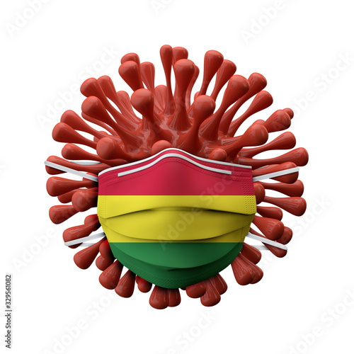 Bolivia flag protective mask on a virus bacteria. 3D Render