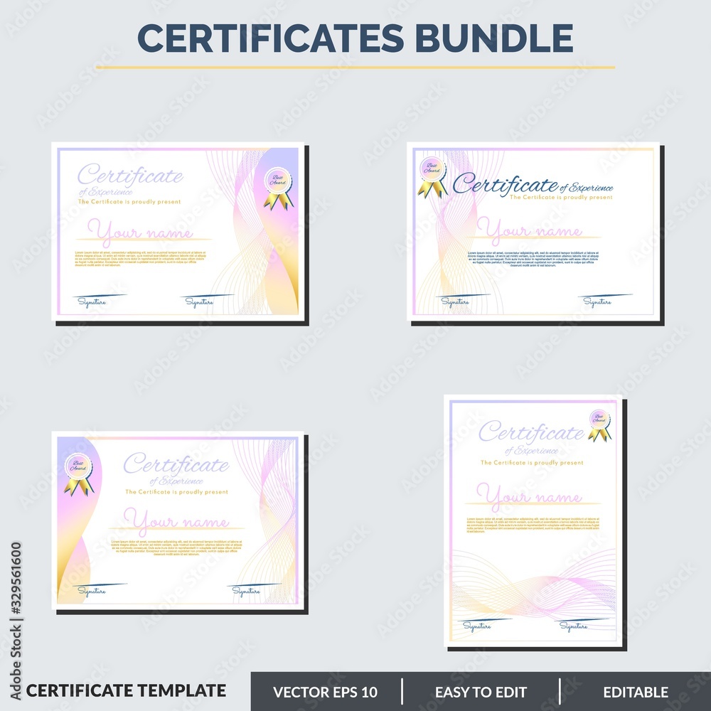 Modern certificate template of appreciation award. Creative certificate design in professional style. Diploma design graduation, award, success. Editable text in vector illustration. Modern certificate template of appreciation award. Creative certificate design in professional style. Diploma design graduation, award, success. Editable text in vector illustration.