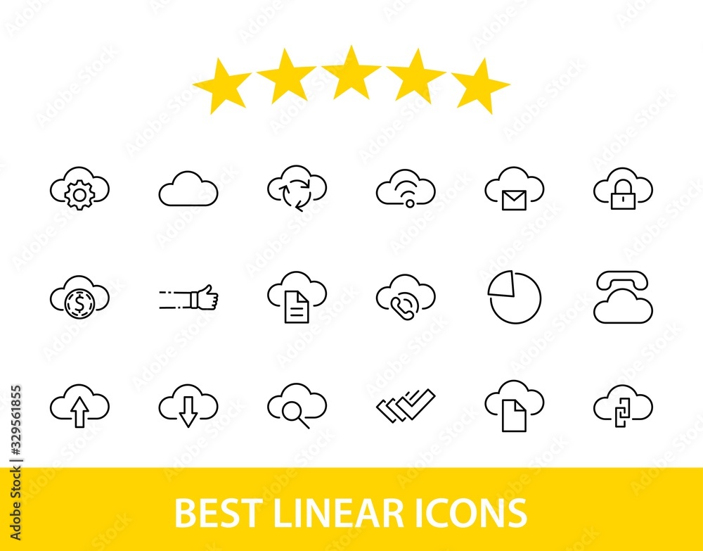 Obraz premium Set of Cloud Vector Line Icon. It contains Symbols to Upload, Download, Link and more. Editable Stroke. 32x32 pixels
