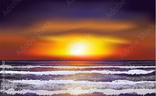 Tropical landscape ocean wallpapert, vector illustration