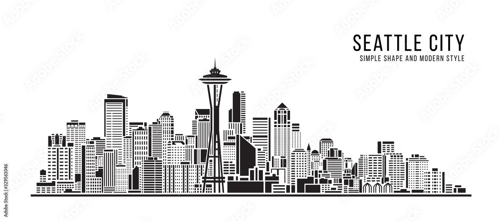 Fototapeta premium Cityscape Building Abstract Simple shape and modern style art Vector design - seattle city