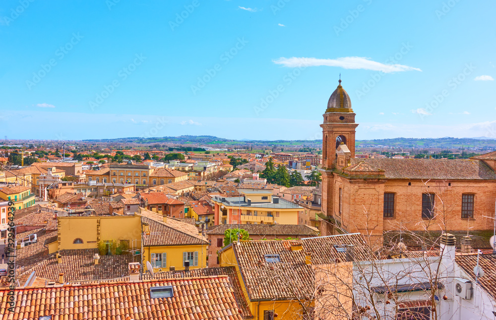 Panoramic view of small italian town Santarcangelo di Romagna