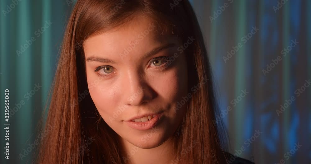 Close-up caucasian young girl portrait look flirt model fashion sensuality background Close-up caucasian young girl portrait look flirt model fashion sensuality background