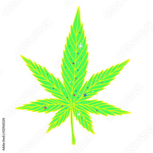 Vector illustration of green cannabis leaf isolated on white background.