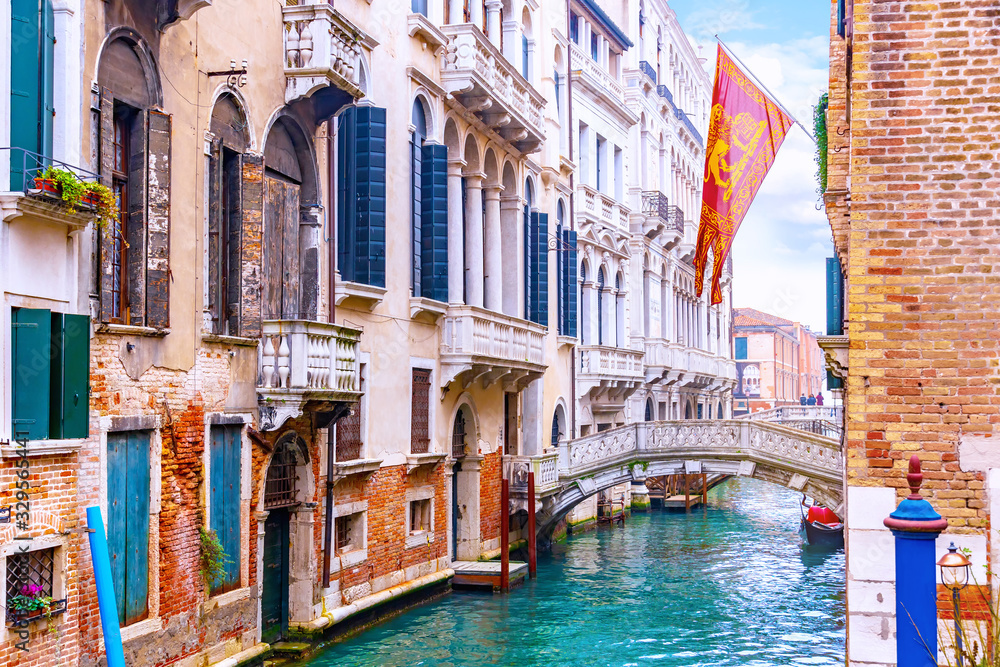 Traditional scenic canal street in Venice, Veneto, Italy